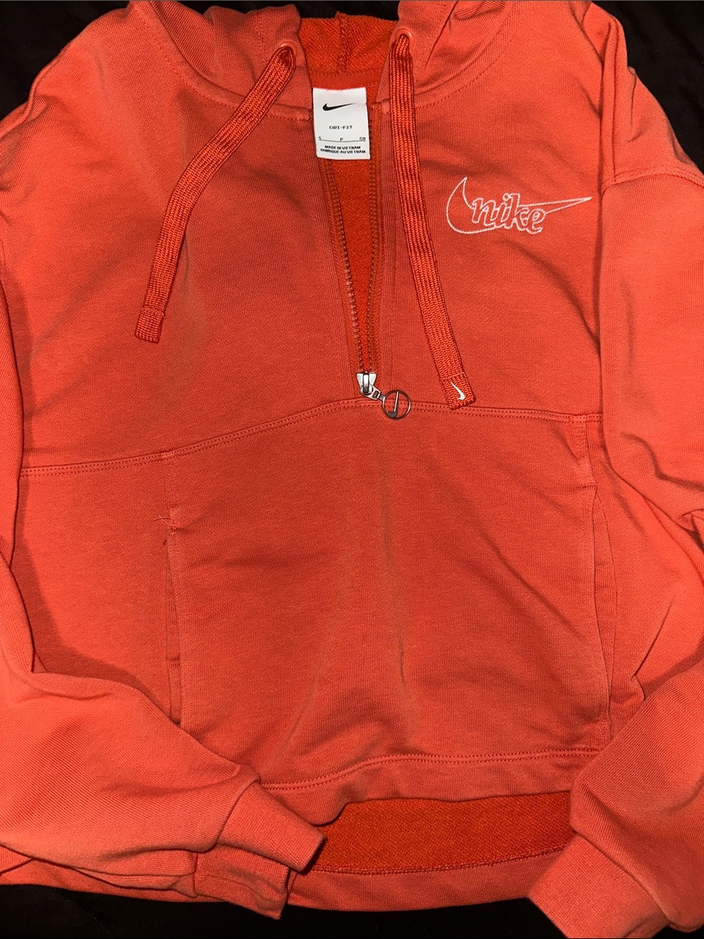 Nike Women’s Orange Zip-Front Pullover Cropped Hoodie